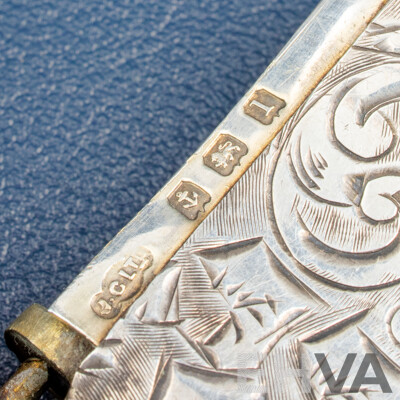 Antique Silver Vesta Case with Floral and Scroll Engravings with United Kingdom 1854 QV, 1912 KGV Silver and South African Republic 1895 Silver Threepence