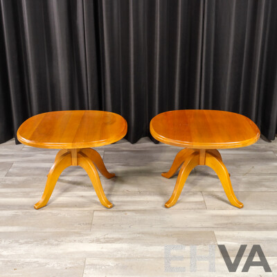 Pair of Modern Timber Pedestal Side Tables