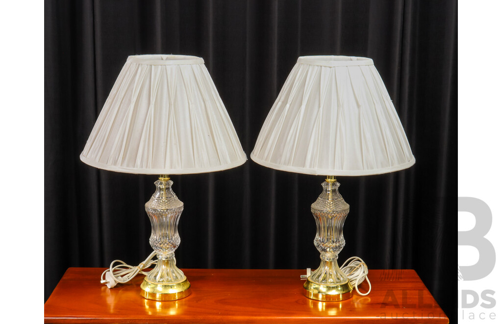 Pair of Cut Glass and Brass Table Lamps