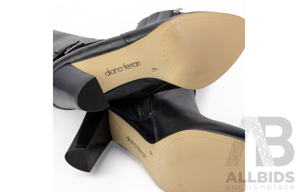 Pair of Size 6 Diana Ferrari Black Leather Knee High Boots