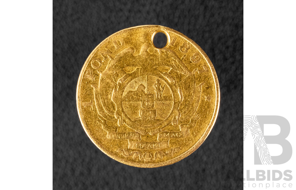 South African Republic 1897 Gold One Pound Coin, Johannes Paulus Kruger .917