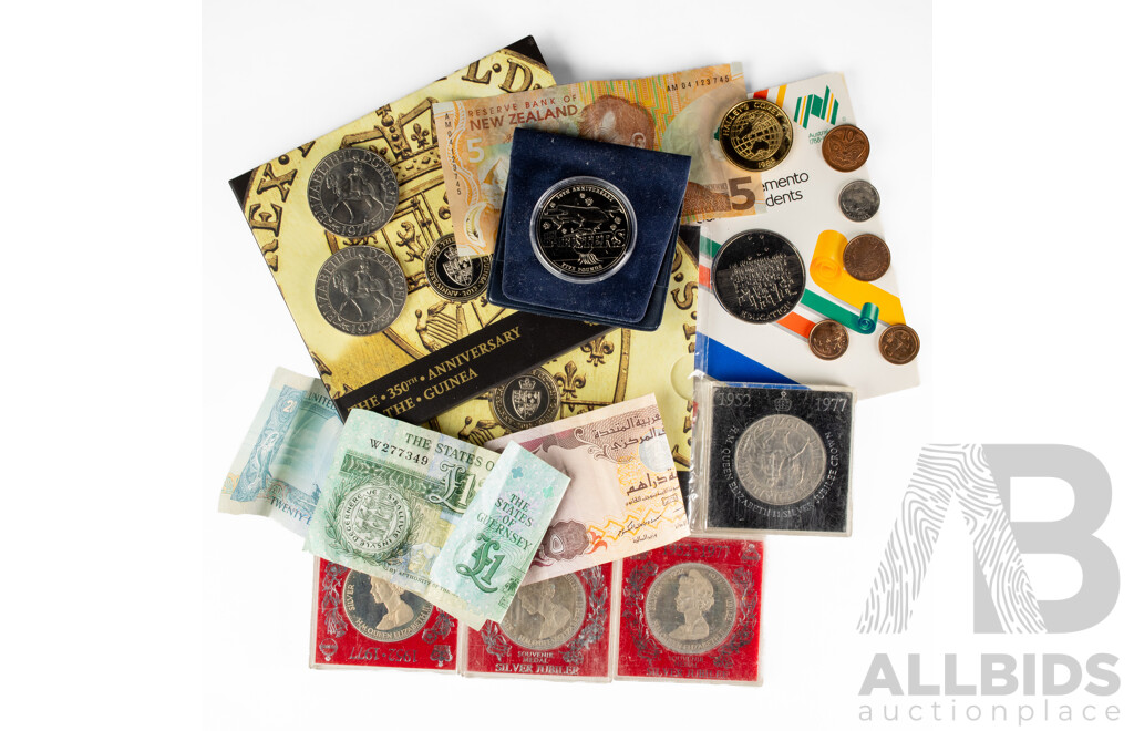 Collection of United Kingdom Coins Including Two 2013 Two Pounds, 350th Anniversary of the Guinea, Three 1977 QE2 Jubilee Medals and Three Crowns, 1986 Haley's Comet Medal, Guernsey 2013 Five Pounds, Dam Busters..........