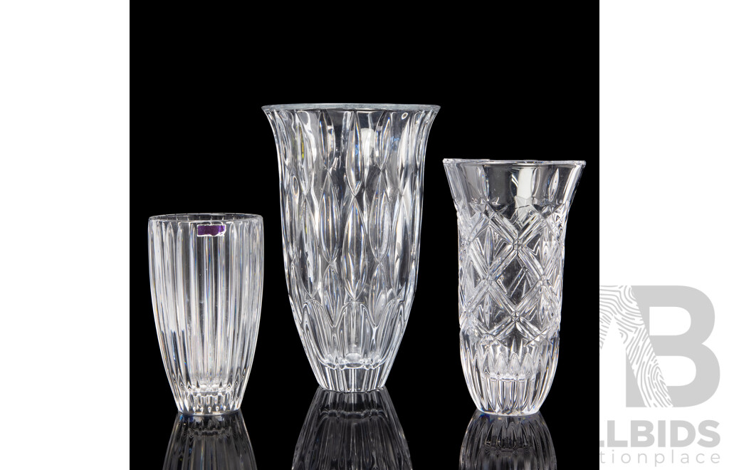 Collection of Three Marquis Cut Glass Vases by Waterford