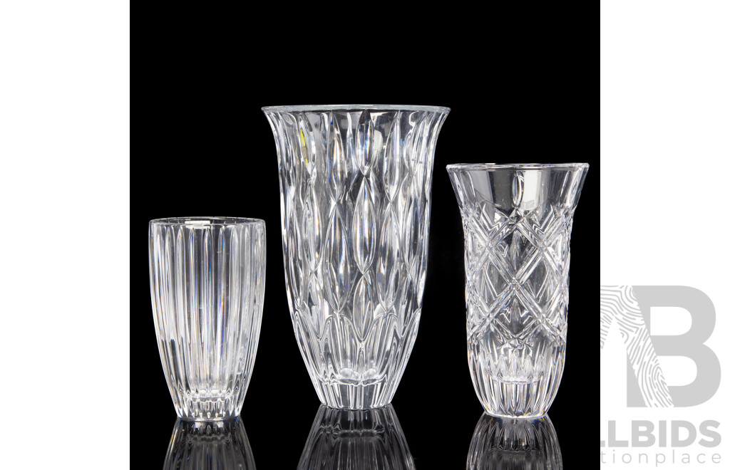 Collection of Three Marquis Cut Glass Vases by Waterford