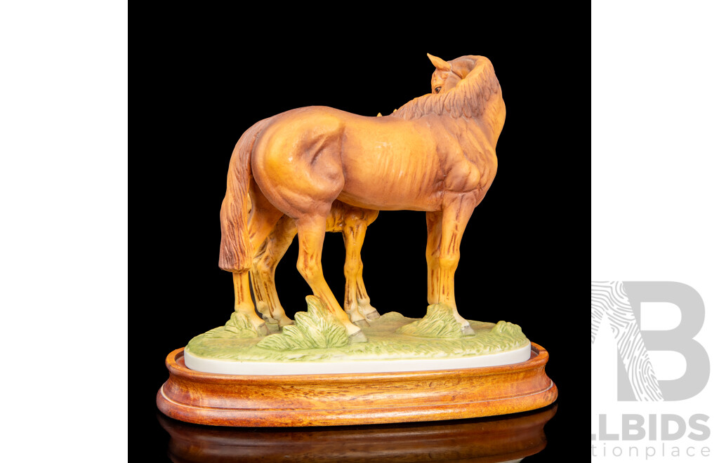 Fine Porcelain Chestnut Mare and Foal Figures by Akita for Kowa