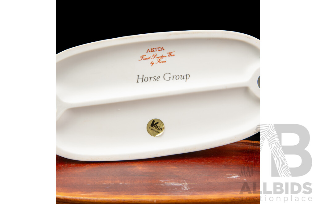 Fine Porcelain Chestnut Mare and Foal Figures by Akita for Kowa