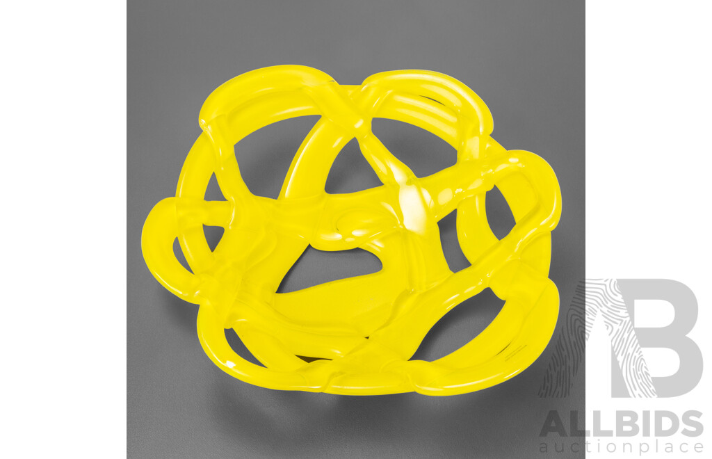 Pierced Yellow Art Glass Fruit Bowl with an Art Glass Ashtray