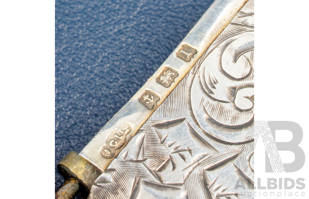 Antique Silver Vesta Case with Floral and Scroll Engravings with United Kingdom 1854 QV, 1912 KGV Silver and South African Republic 1895 Silver Threepence