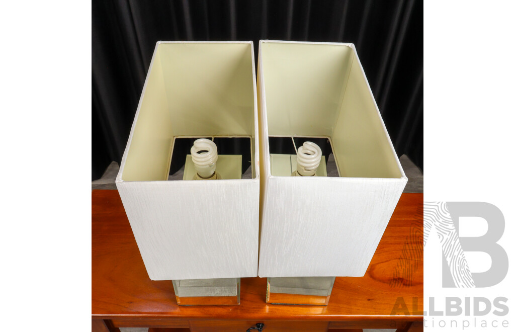 Pair of Modern Square Line Mirrored Table Lamps