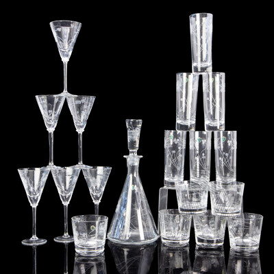 A Good Waterford Hand-Cut Crystal Glassware Set