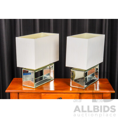 Pair of Modern Square Line Mirrored Table Lamps