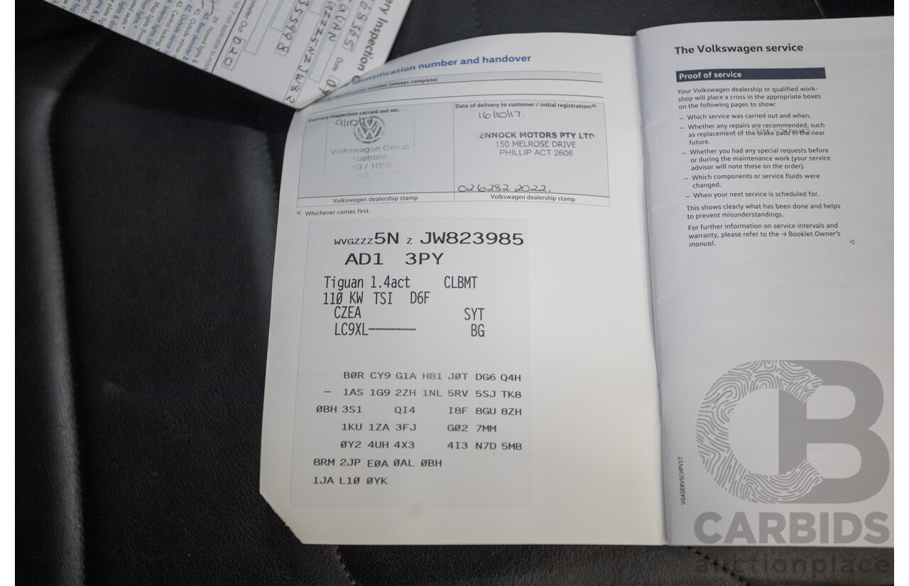 10/2017 Volkswagen Tiguan 110 TSI Comfortline 5NA MY18 4D Wagon Deep Black Pearl Turbo 1.4L