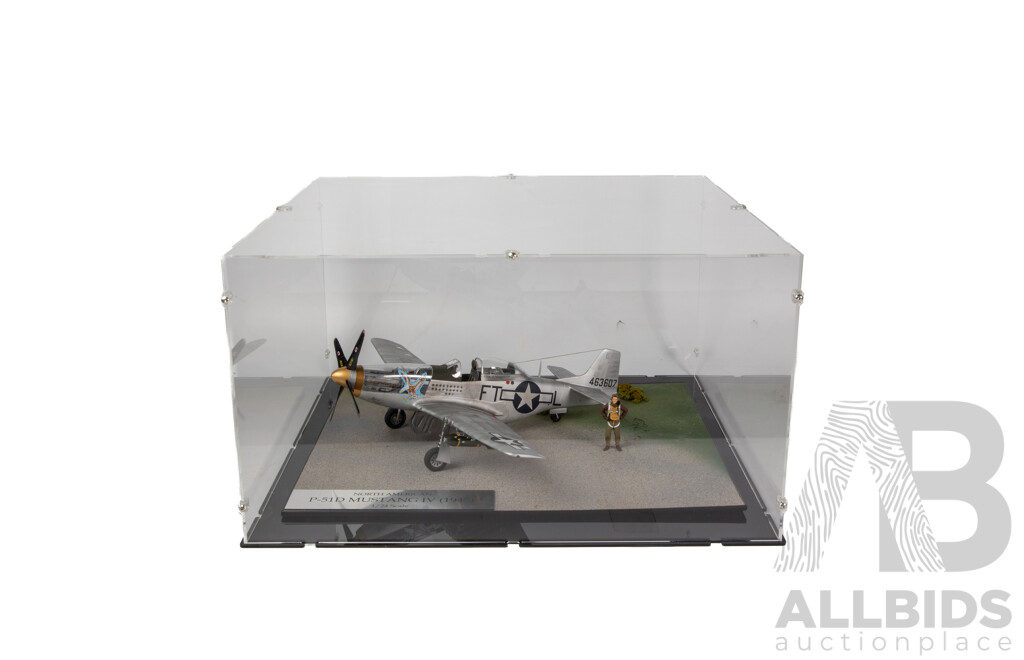 North American 1945 P51 D Mustang IV Model in Perspex Case - 1:24 Scale