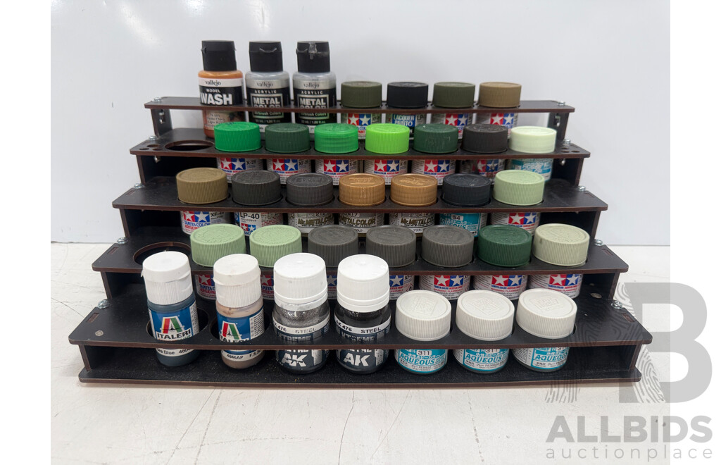 Assorted Acrylic & Other Hobby Paint - 5 Tier Rack