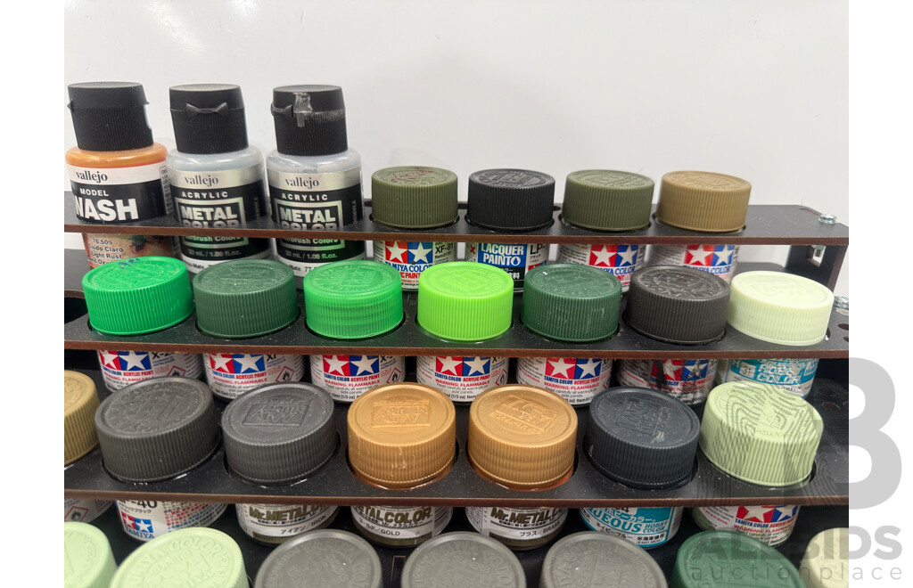 Assorted Acrylic & Other Hobby Paint - 5 Tier Rack