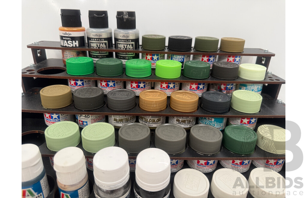 Assorted Acrylic & Other Hobby Paint - 5 Tier Rack