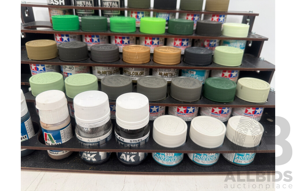 Assorted Acrylic & Other Hobby Paint - 5 Tier Rack