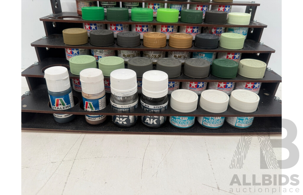 Assorted Acrylic & Other Hobby Paint - 5 Tier Rack