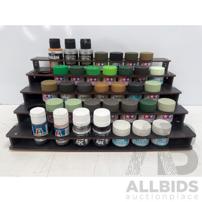 Assorted Acrylic & Other Hobby Paint - 5 Tier Rack