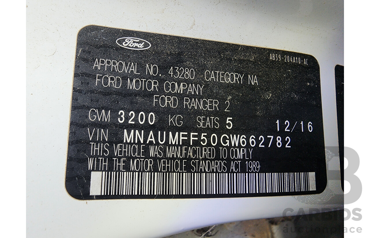 12/2016 Ford Ranger XLT 3.2 (4x4) PX MKII Dual Cab Utility White 3.2L