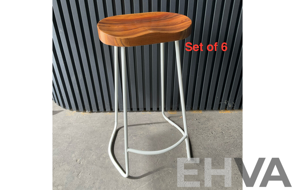 Set of 6 Elm Wood Barstools