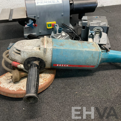 FERREX Belt and Disc Sander, FERREX Sharpener, OZITO Router and Corded Angle Grinder - Lot of 4