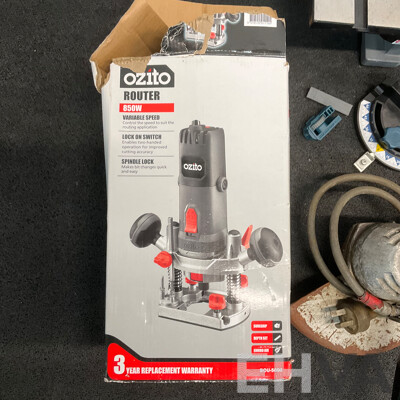 FERREX Belt and Disc Sander, FERREX Sharpener, OZITO Router and Corded Angle Grinder - Lot of 4