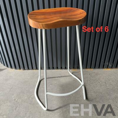 Set of 6 Elm Wood Barstools