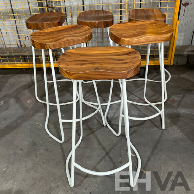 Set of 6 Elm Wood Barstools