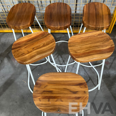 Set of 6 Elm Wood Barstools