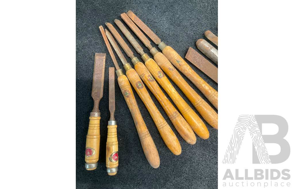 Industrial Grade Lathe (MC-1000) with Vintage Wood Carving Chisel Tools - Marphles and Others