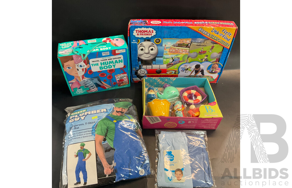 Thoma's & Friends First Book & Giant Puzzle & the Human Body Puzzle & Green Plumber Guy Costume and More