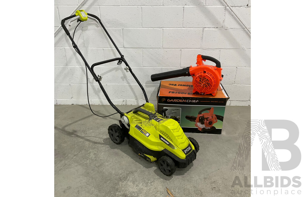 RYOBI Lawn Mower and GARDEN CHIEF Blower