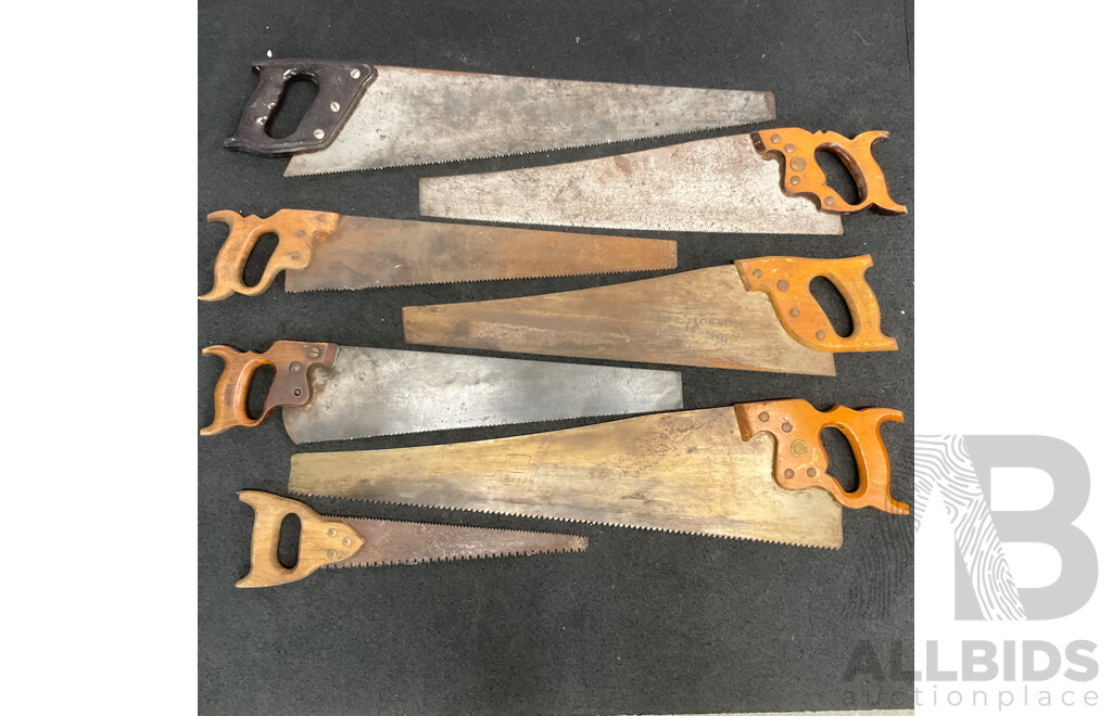 Six Vintage Hand Saws, Including Henry Disston & Son, Spear & Jackson, W. Marples & Sons and Others