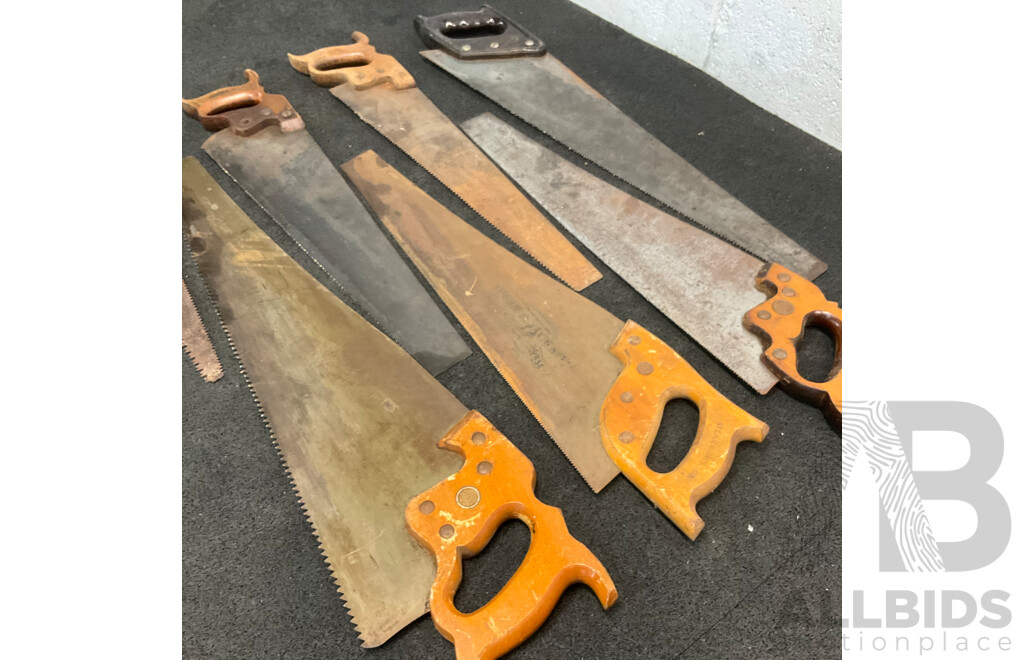 Six Vintage Hand Saws, Including Henry Disston & Son, Spear & Jackson, W. Marples & Sons and Others