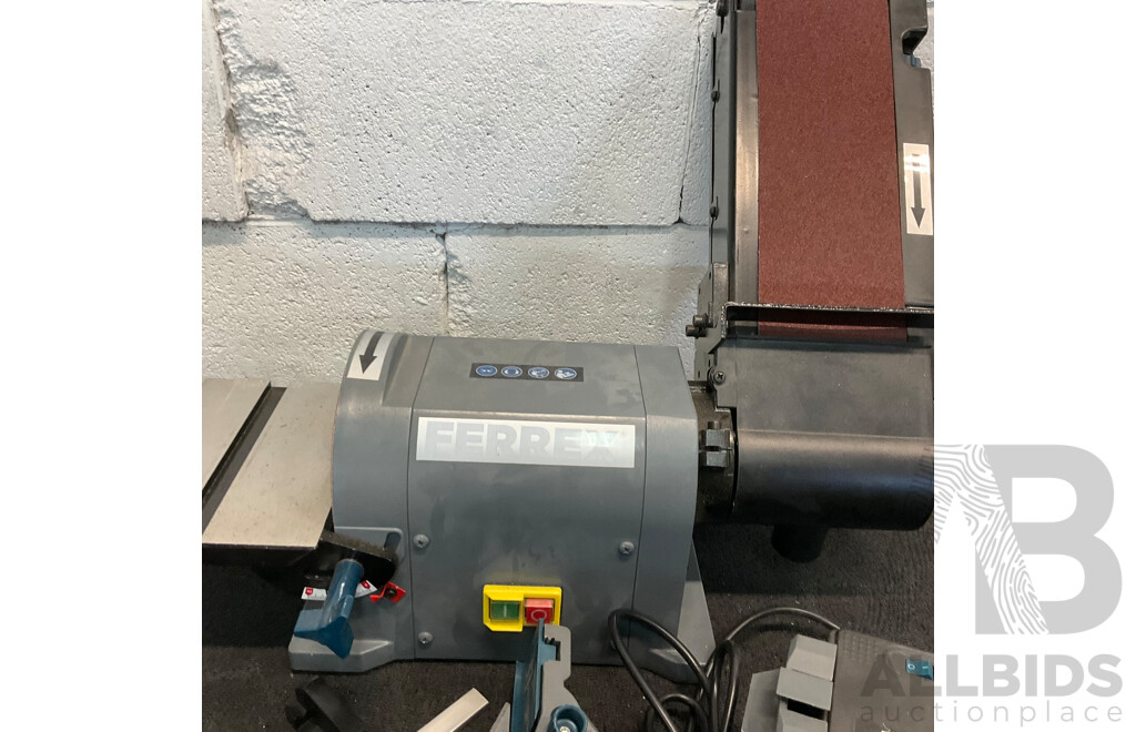 FERREX Belt and Disc Sander, FERREX Sharpener, OZITO Router and Corded Angle Grinder - Lot of 4