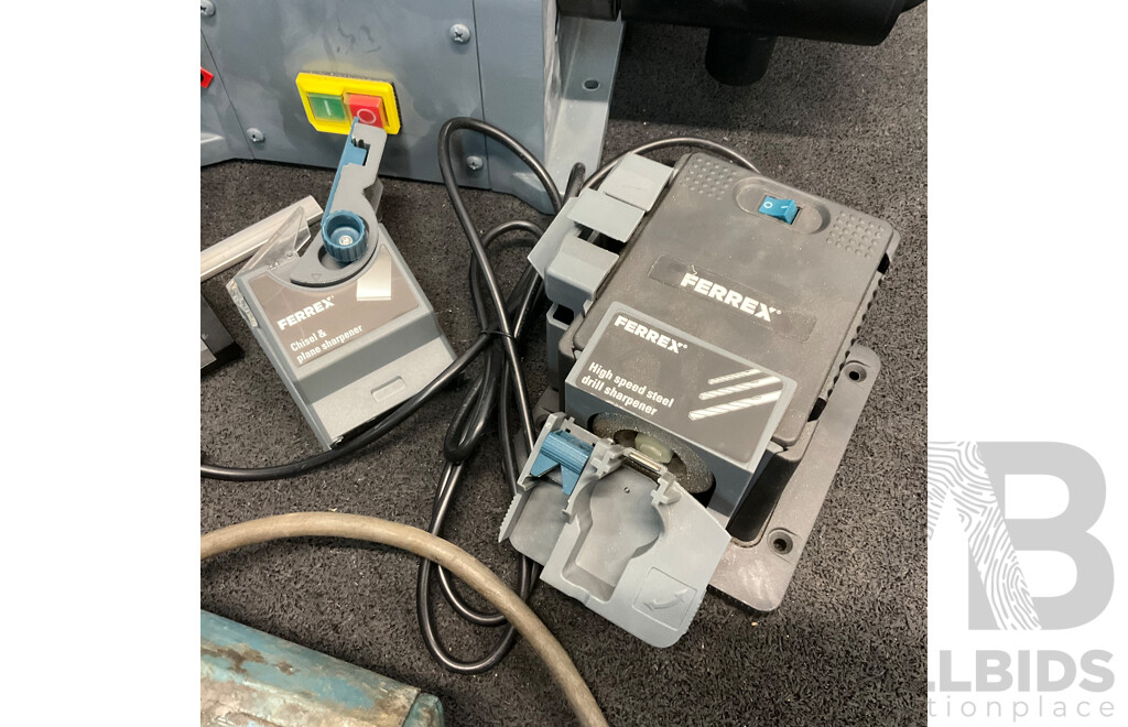 FERREX Belt and Disc Sander, FERREX Sharpener, OZITO Router and Corded Angle Grinder - Lot of 4