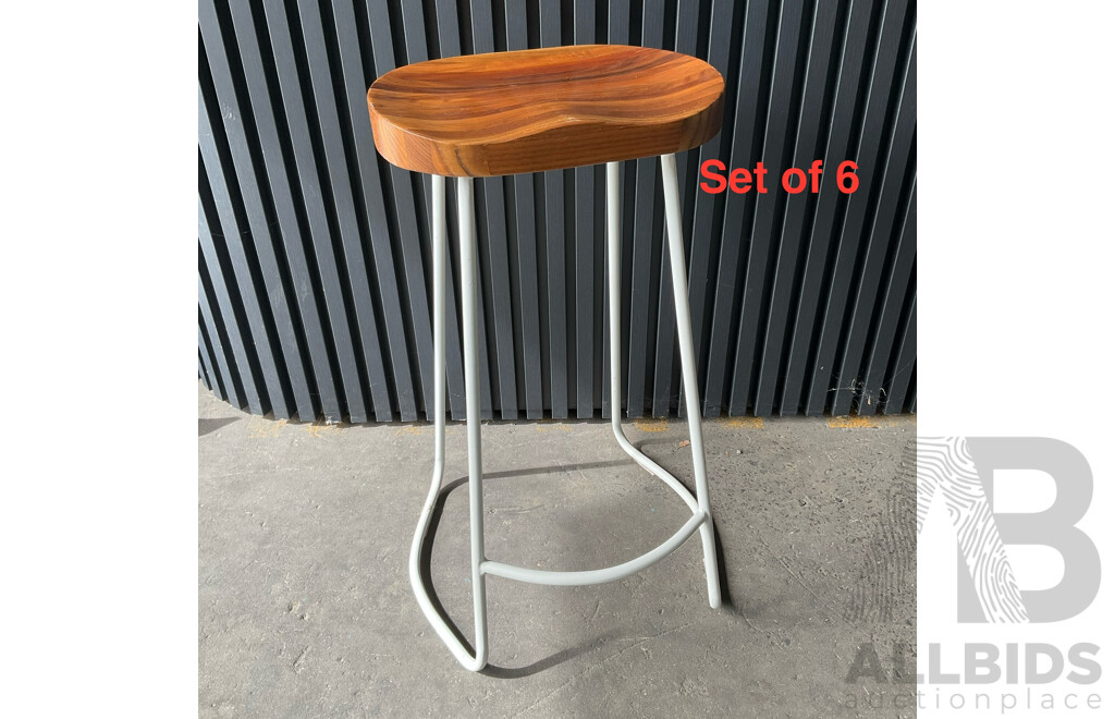 Set of 6 Elm Wood Barstools