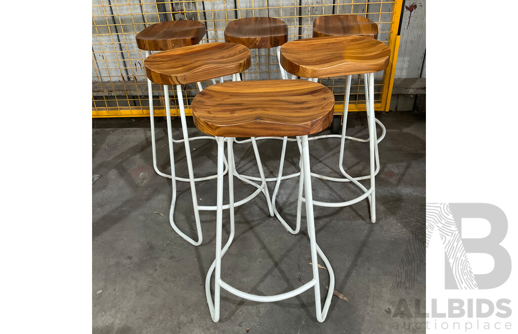 Set of 6 Elm Wood Barstools