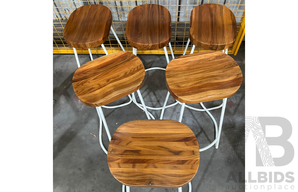 Set of 6 Elm Wood Barstools
