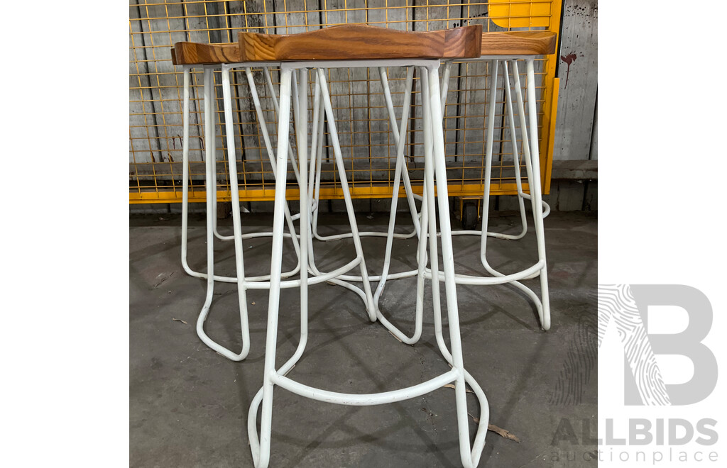 Set of 6 Elm Wood Barstools