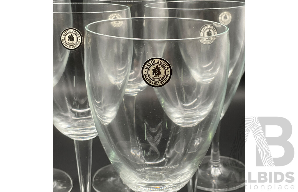 Wine Rack (x3) and Set of David Jones Glass Collection Wine Glasses (x6) - Lot of 4