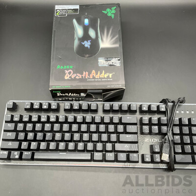 RAZER DeathAdder Gaming Mouse and ZIDLI Keyboard - Lot of 2