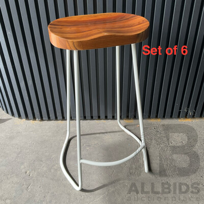 Set of 6 Elm Wood Barstools