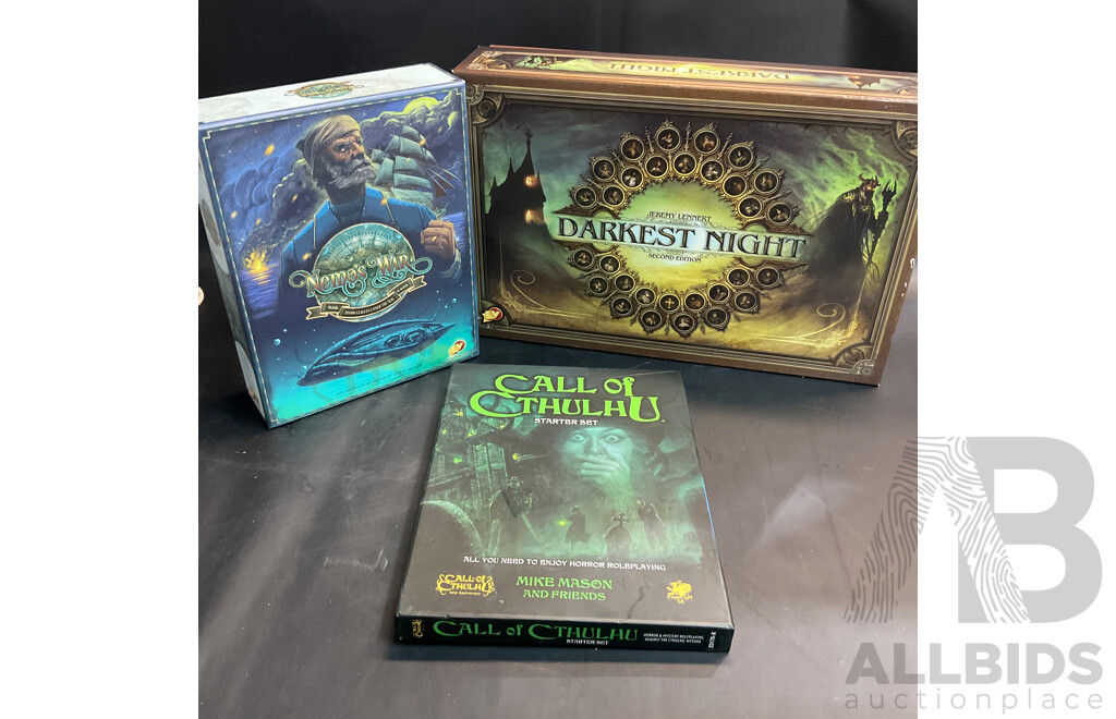 Darkest Night Second Edition & Call of Cthulhu Starter Set & Nemo's War   Borad Game - Lot of 3