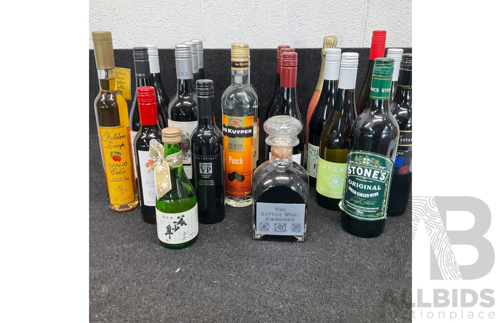 Collection of Assorted Bottles of Alcoholic Beverages, Including Wines, Liqueurs and Spirits - Lot of 23