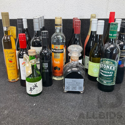 Collection of Assorted Bottles of Alcoholic Beverages, Including Wines, Liqueurs and Spirits - Lot of 23