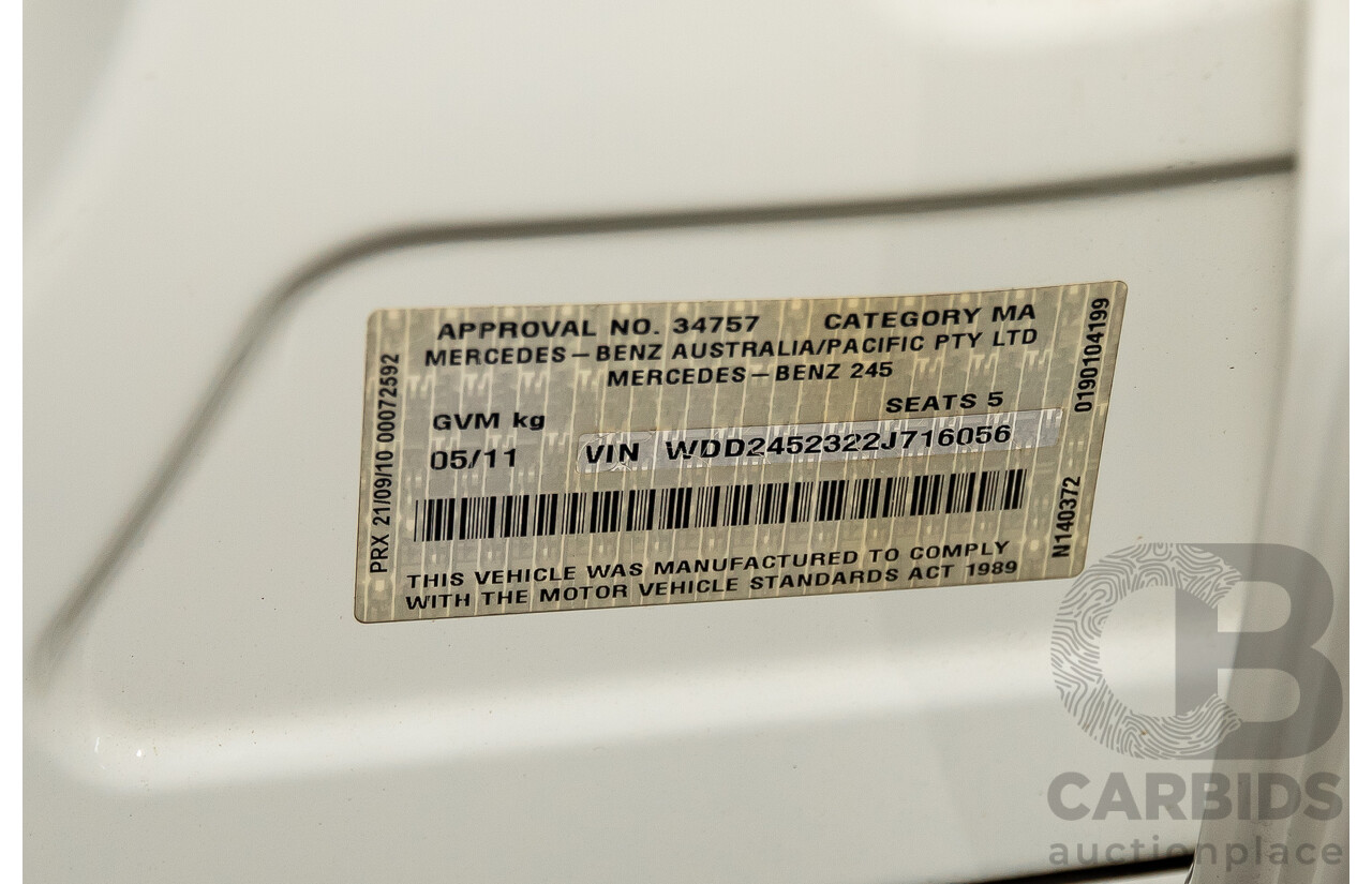 5/2011 Mercedes-Benz B180 245 MY10 5d Hatchback Cirrus White 1.7L