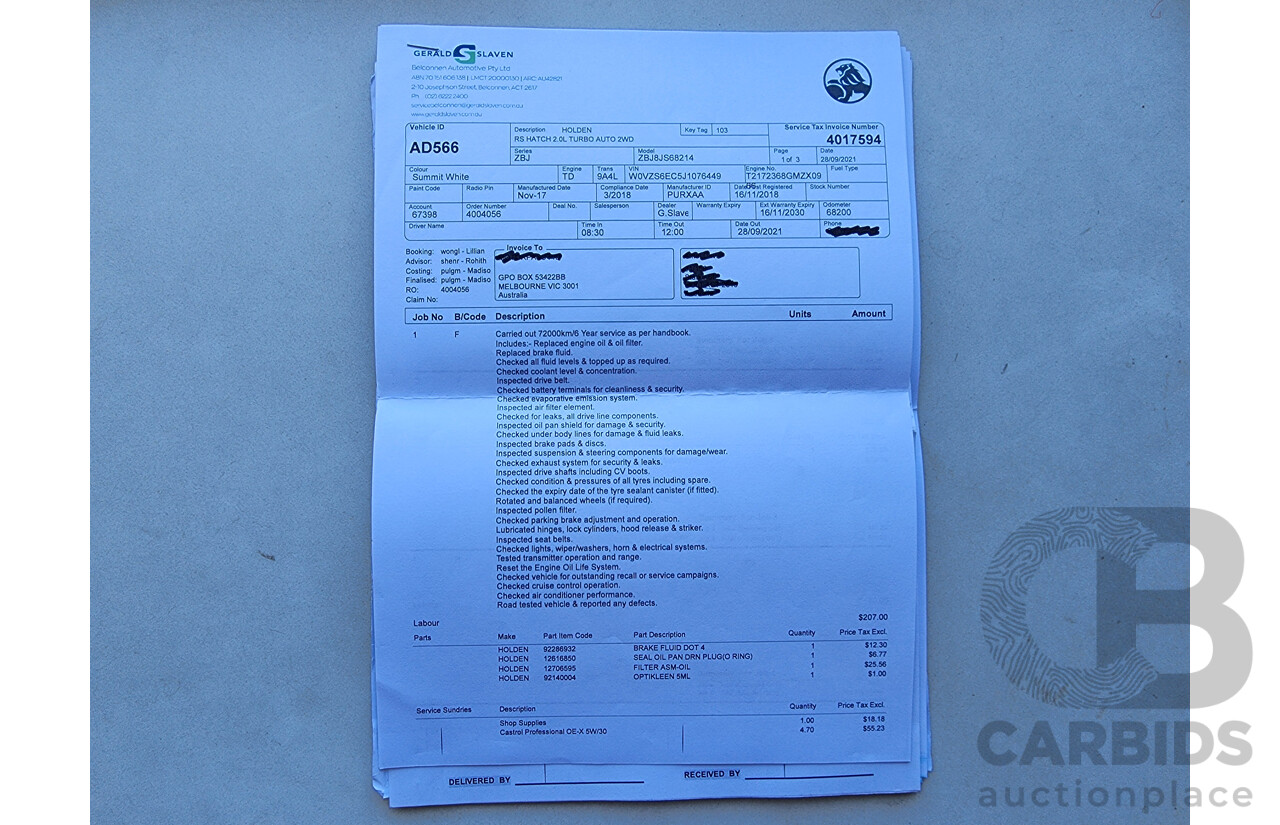 3/2018 Holden Commodore RS ZB-Series MY18 5D Liftback White Turbo 2.0L