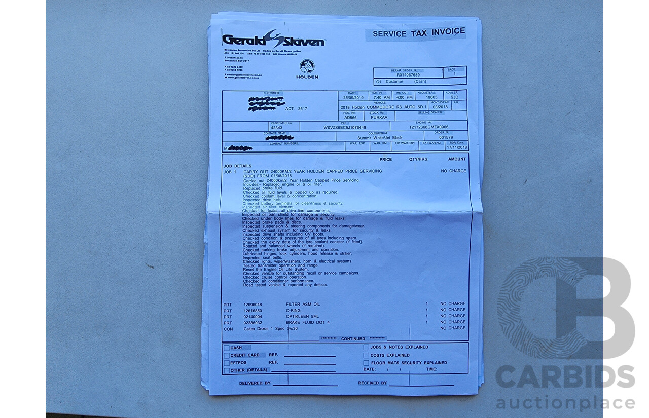 3/2018 Holden Commodore RS ZB-Series MY18 5D Liftback White Turbo 2.0L